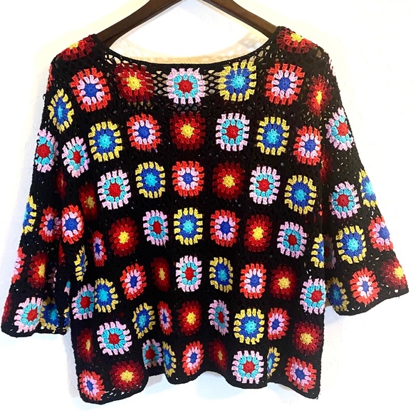 ANTHROPOLOGIE Magdalena Boho Hippie Festival Crochet Jumper Granny Square Large - Picture 2 of 6